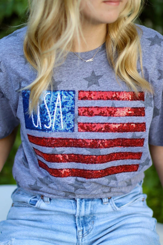 USA sequin appliqué tee