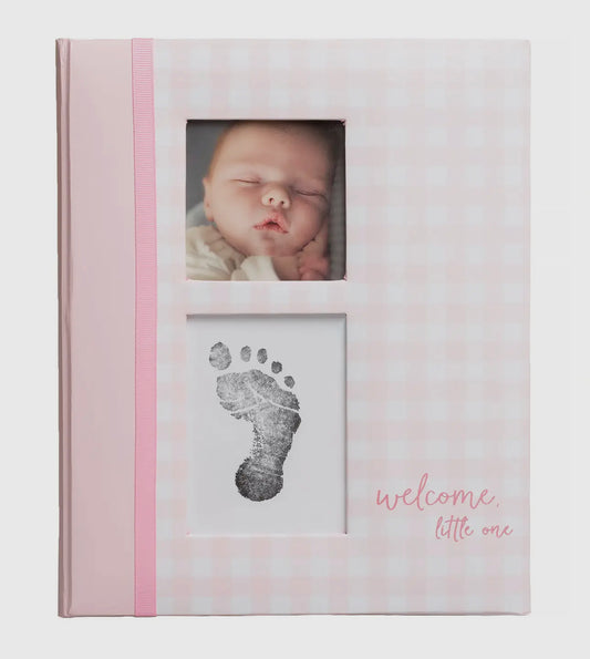 Pink Gingham Baby Book and Clean Touch Ink Pad
