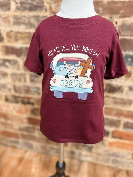 Let me tell you about my Jesus- boys brown tee