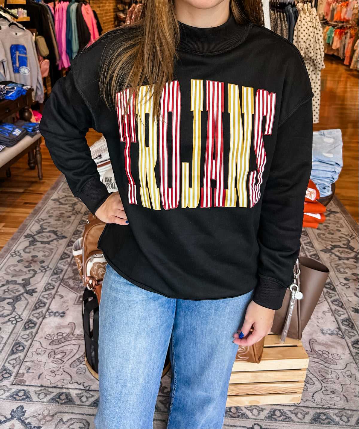 Trojans striped mock neck