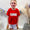 Red baseball short set