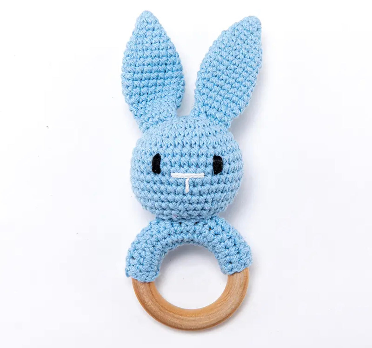 Wood crochet baby teether rattle
