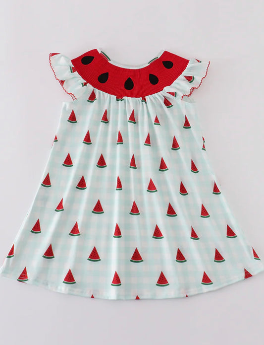 Watermelon smocked girls dress