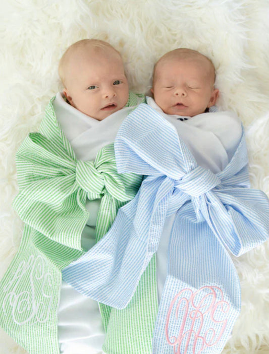 Seersucker swaddle blanket & sash- embroider me