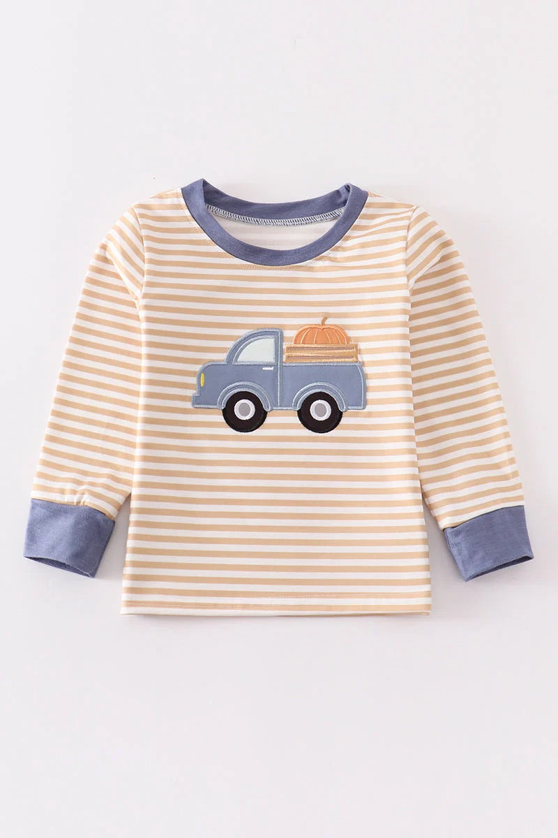 Pumpkin striped boys shirt