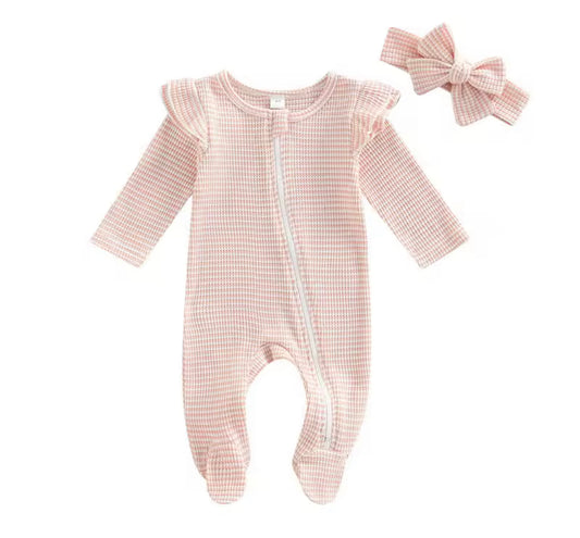Ruffle baby sleeper NB- embroider for $6