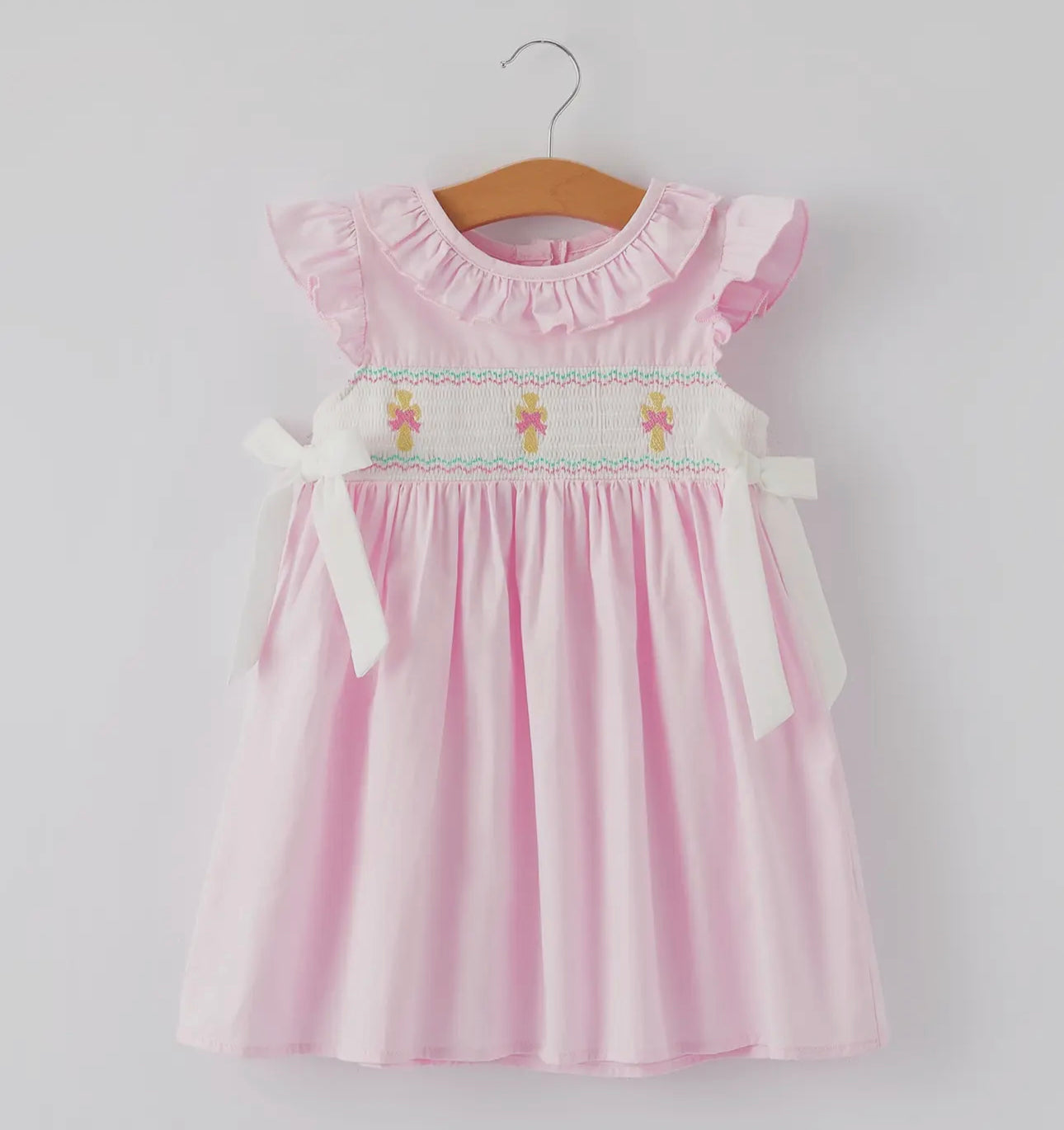 Smocked cross ruffle dress