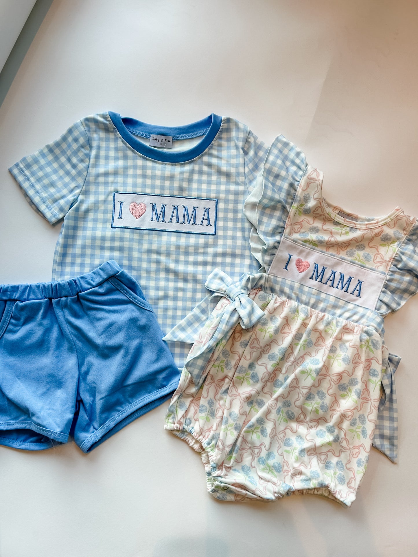 Blue I love mama boys short set