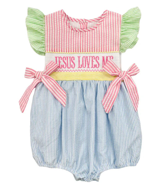 Jesus loves me seersucker girls bubble