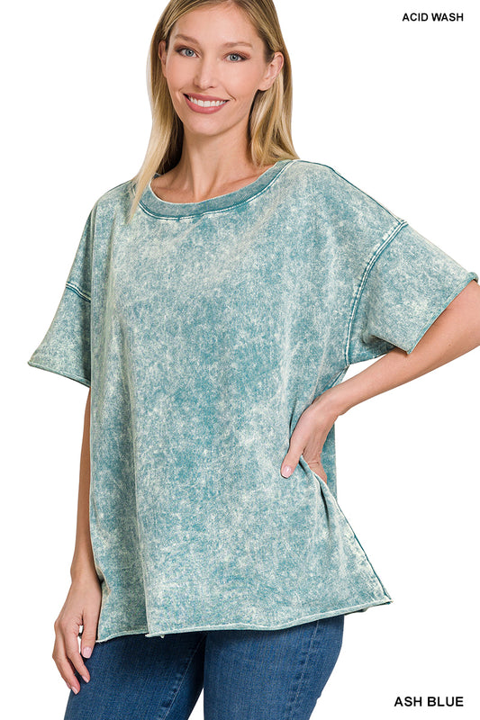 Acid wash French terry tee - Ash Blue
