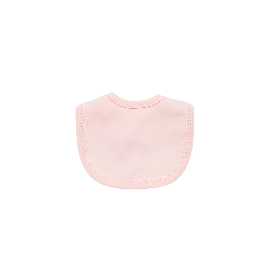 Pink picot trimmed bib