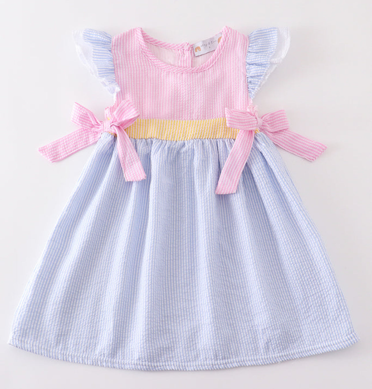 Pink seersucker girls dress