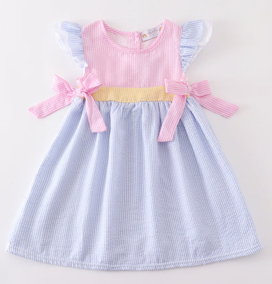 Pink seersucker girls dress
