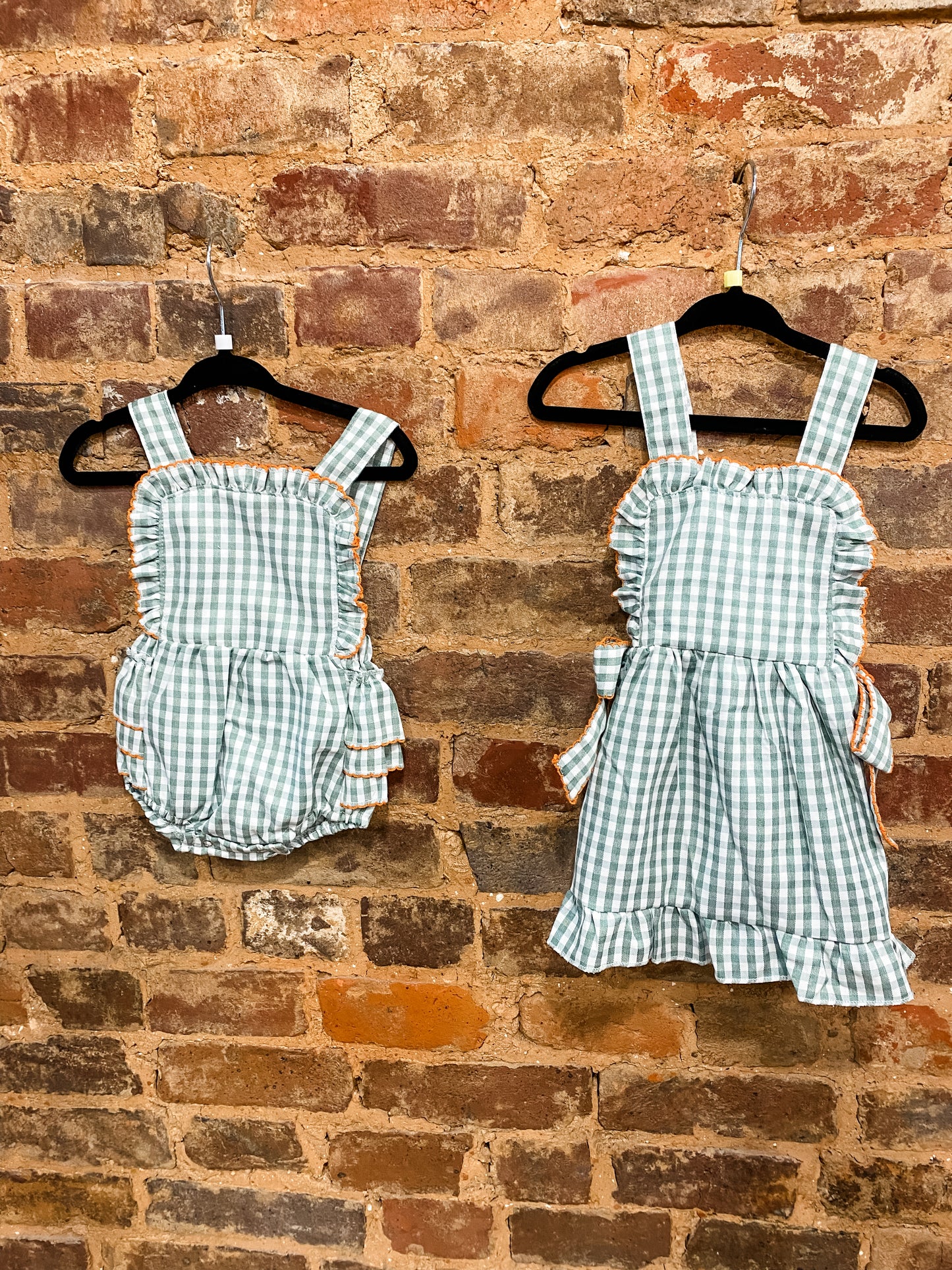 Green gingham girls dress