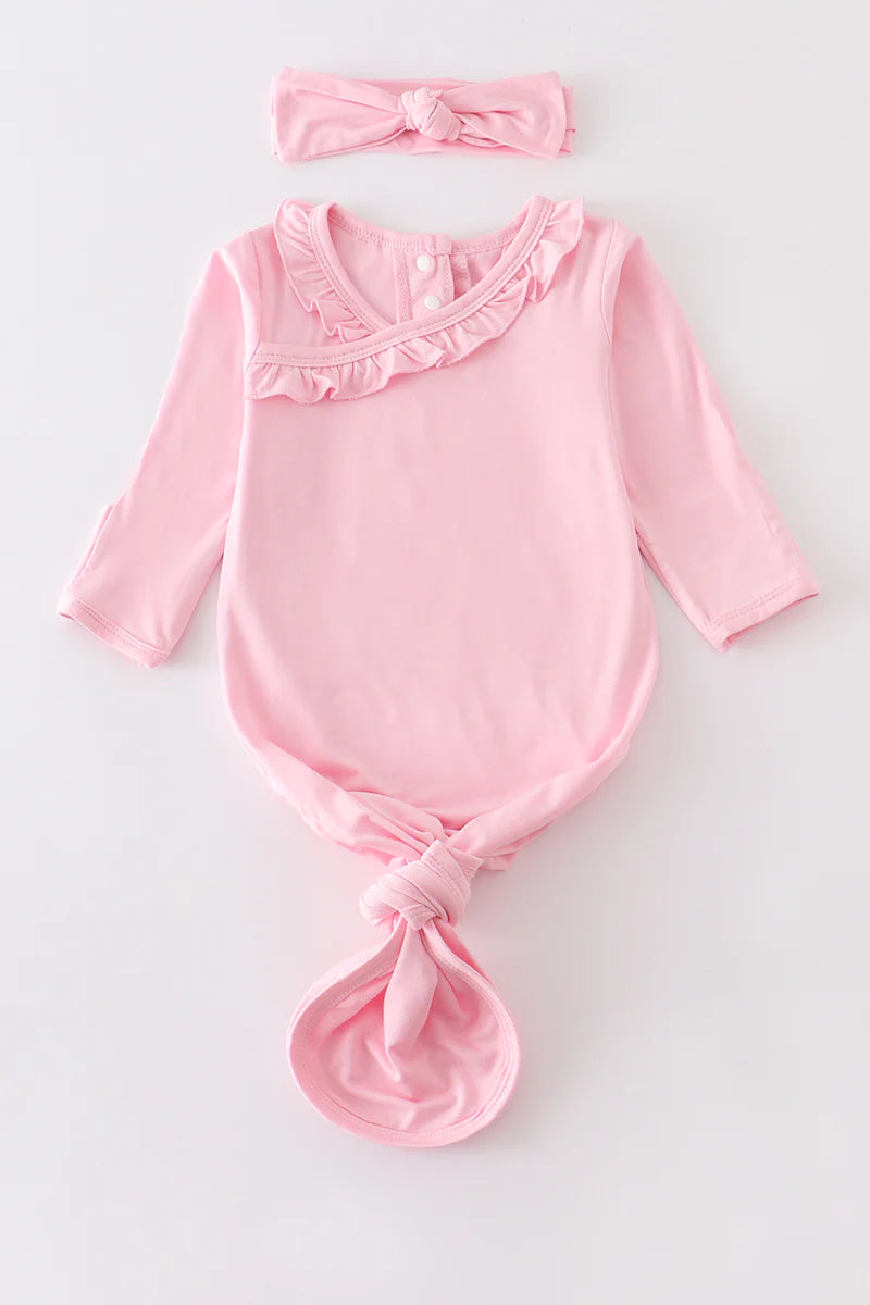 Pink Bamboo ruffle 2pc gown set
