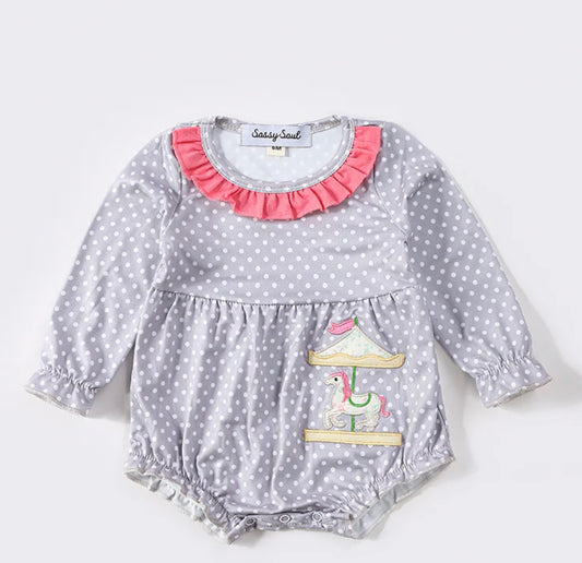Grey dot carousel applique girls bubble