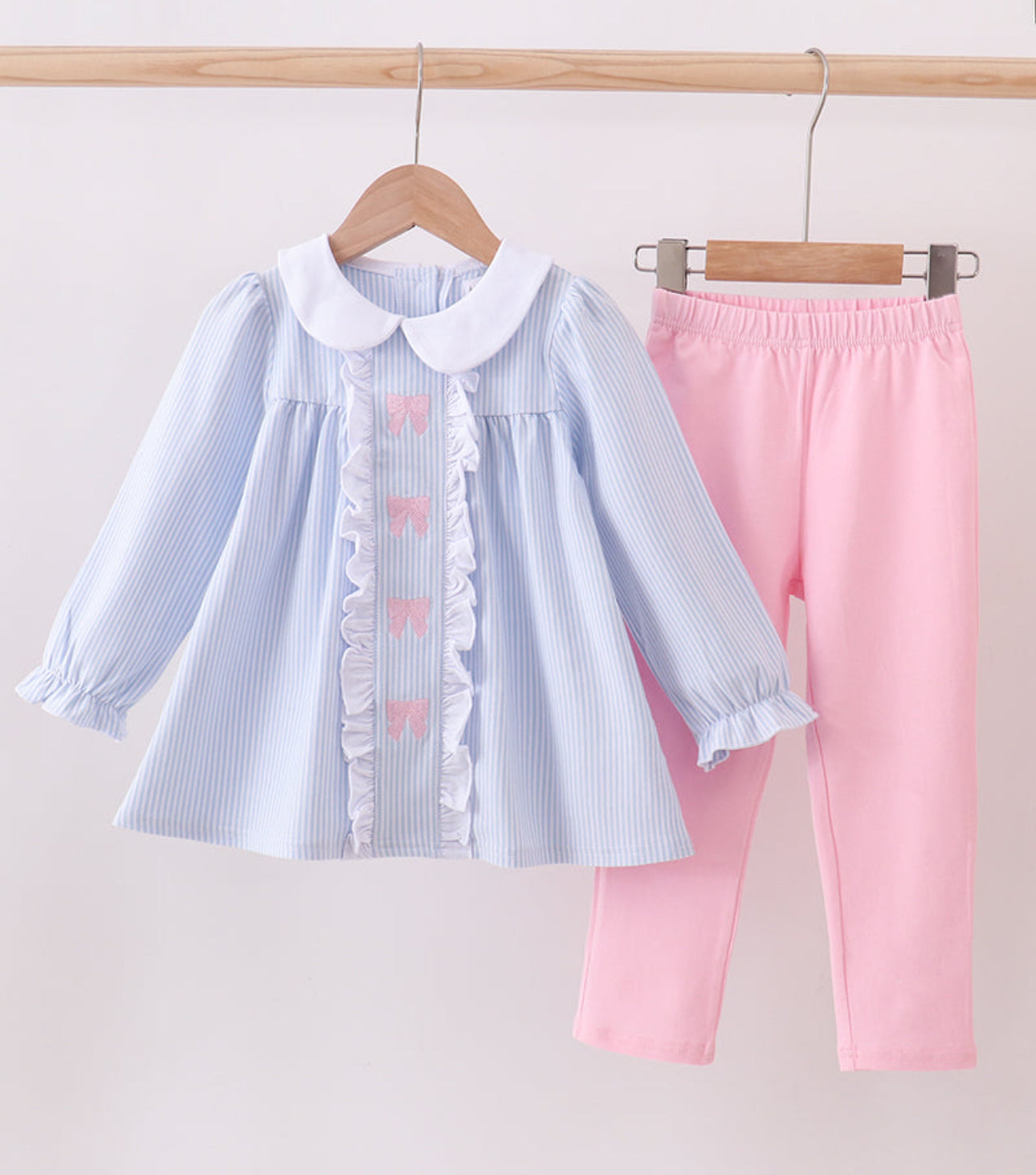 Embroidered bow girls pant set