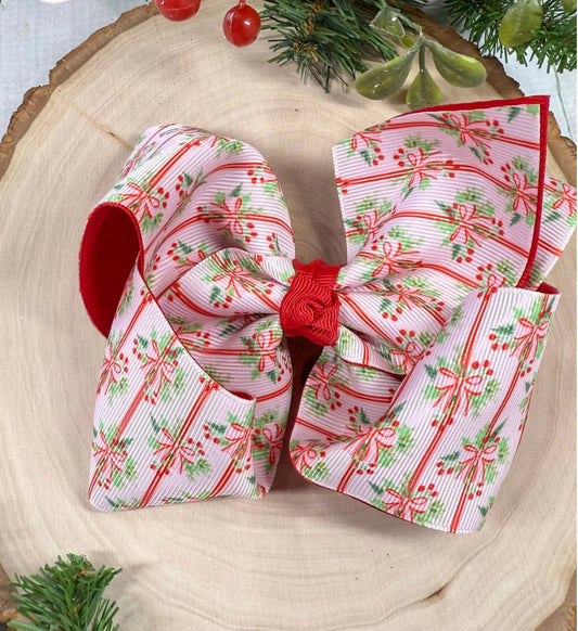 Holly bows & stripes bow