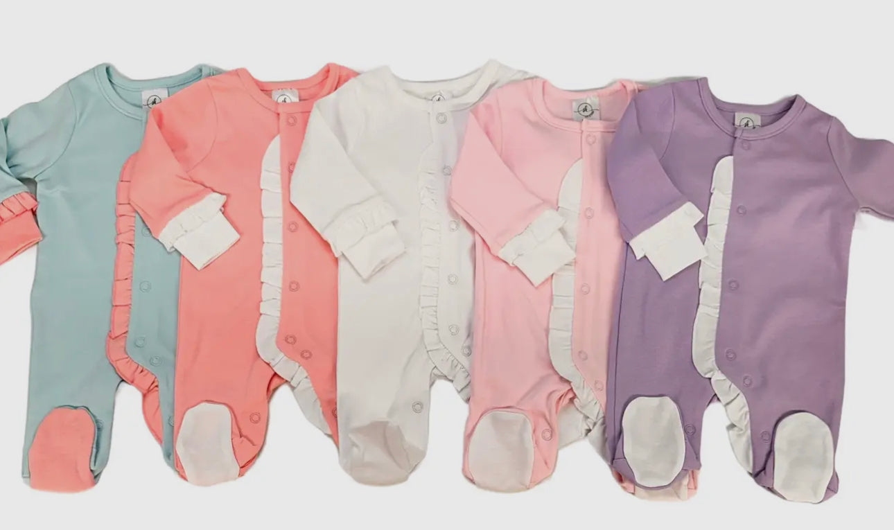 Ruffle footie - includes name/monogram