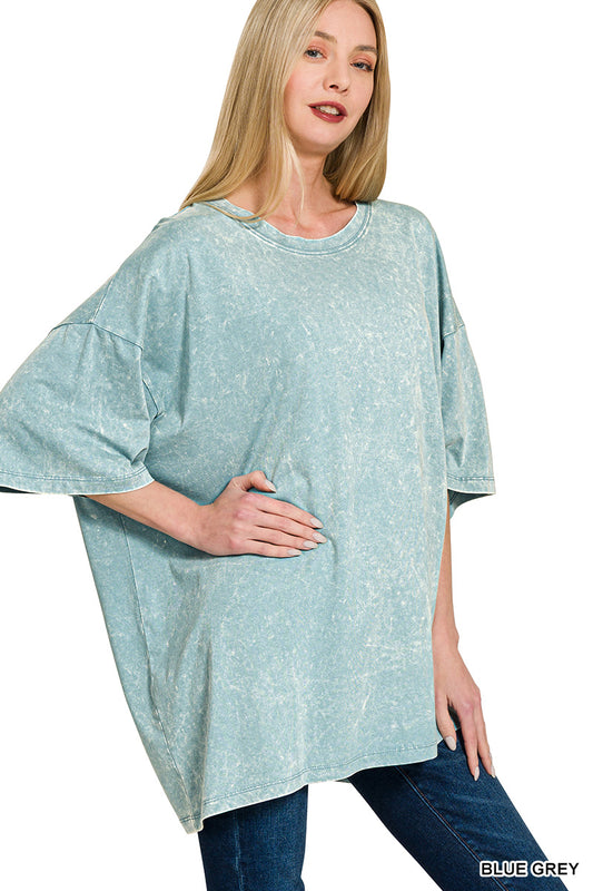 Acid wash boyfriend tee - blue grey