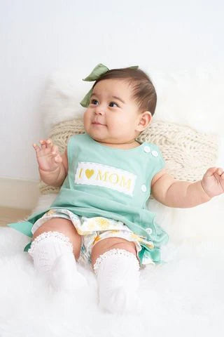 I heart mom sage floral girls set