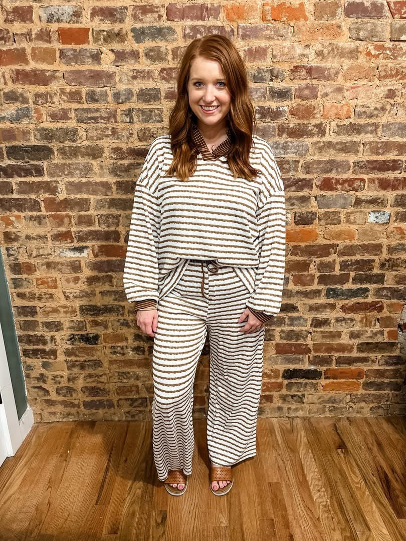 Brown stripe pant set
