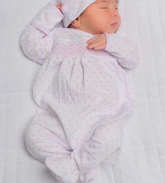 Gingham dots smocked footie