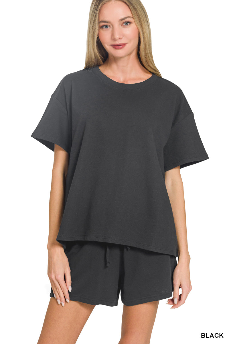 Solid black short set