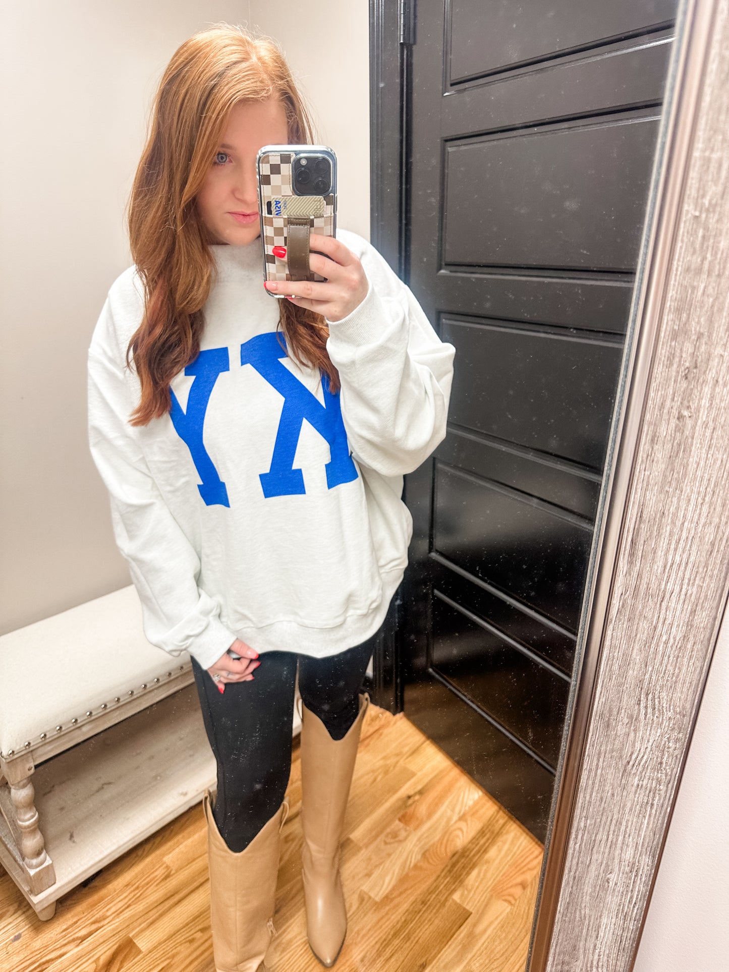 Reversible blue KY Mock neck