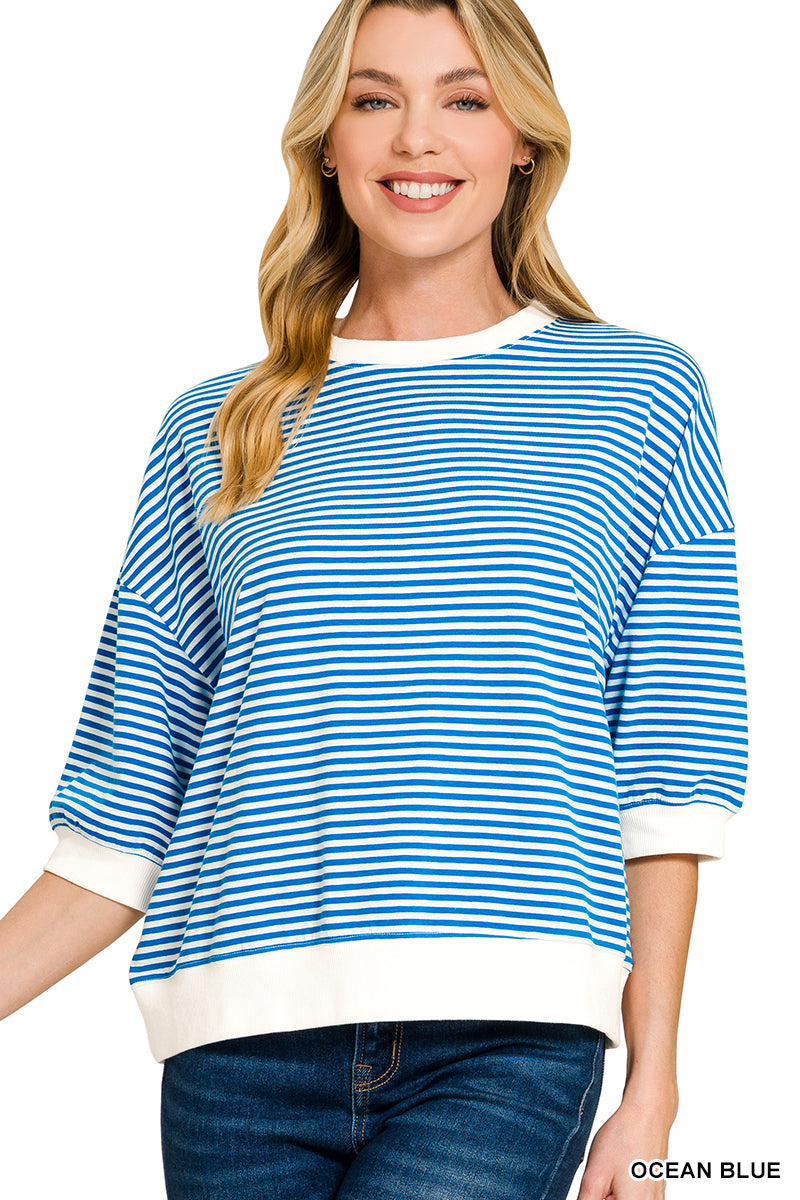 Blue Striped 3/4 sleeve top