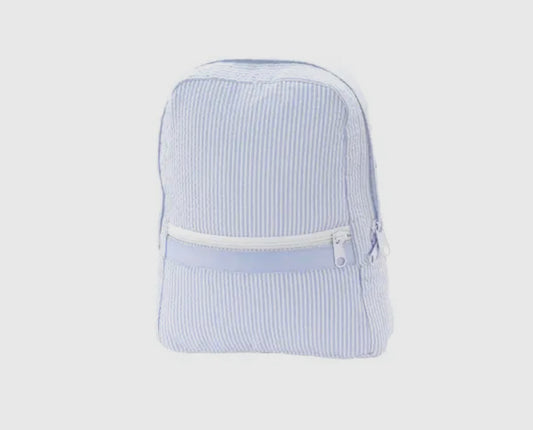 Blue seersucker backpack- includes name/monogram