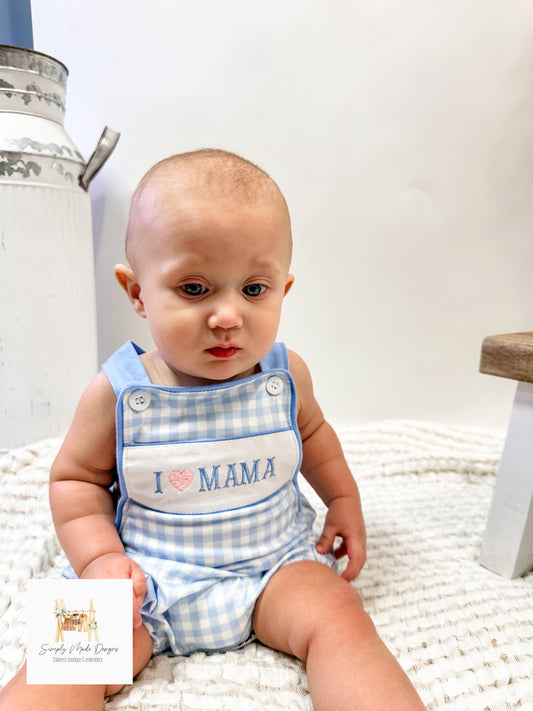 Blue I heart mama gingham bubble