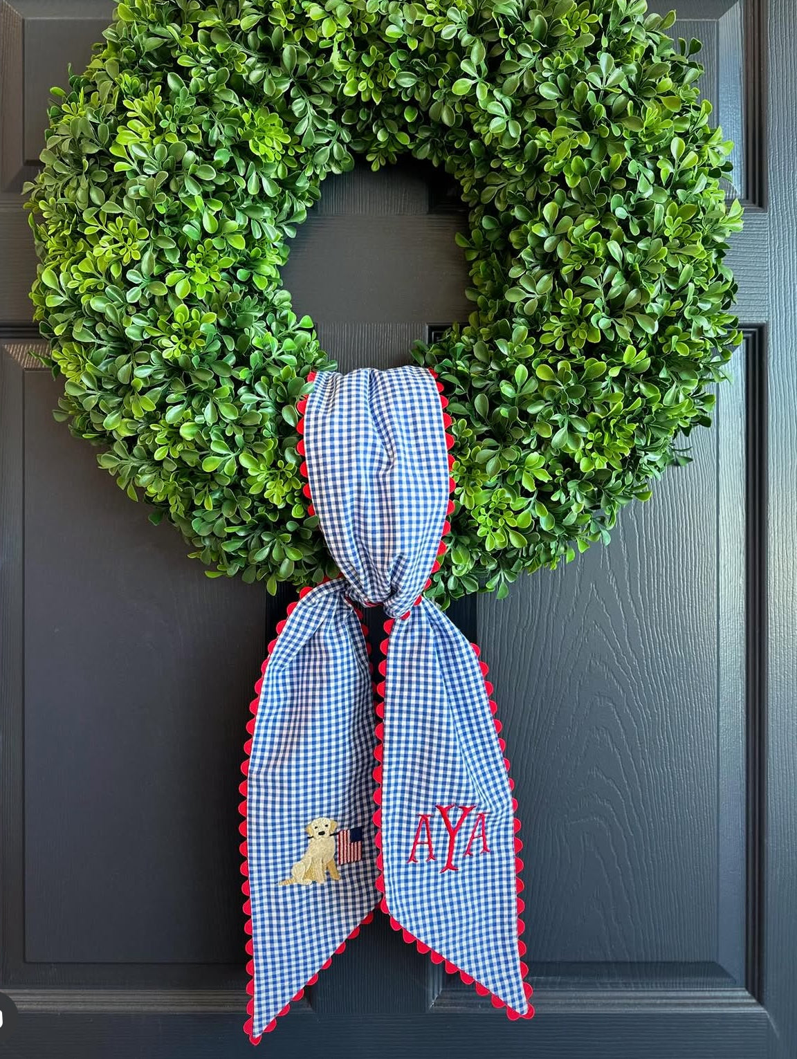 Blue/white red ric rac sash