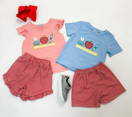 Blue appliqué back to school set