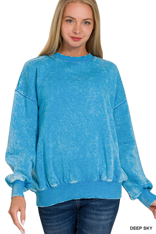 Acid wash pullover- ocean blue