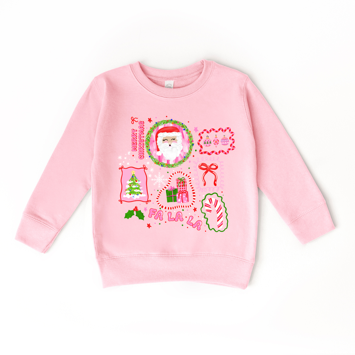 Christmas doodles fa la la bow candy cane Kids Sweatshirt