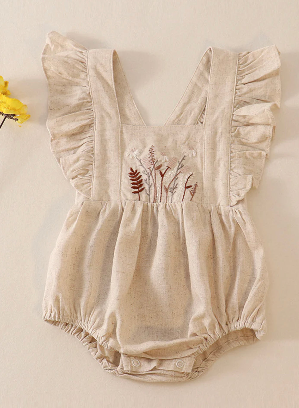 Beige linen floral girls bubble