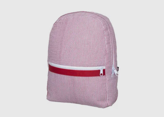 Red seersucker toddler backpack- includes name/monogram