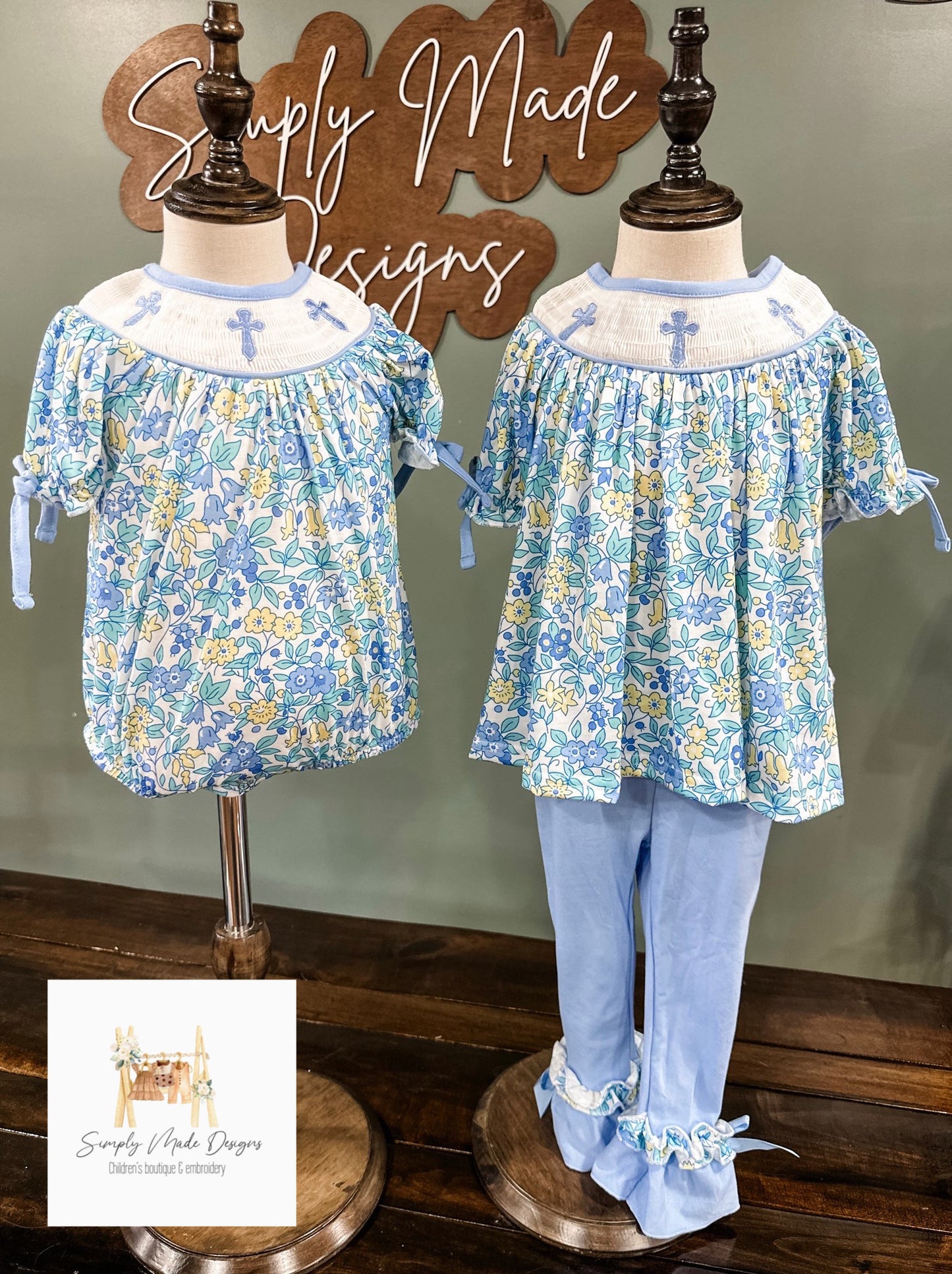 Cross smocked girls set