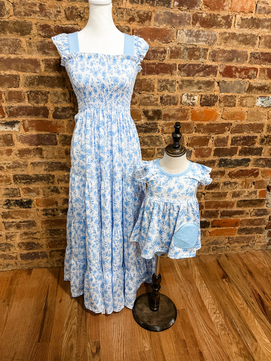 Blue floral maxi dress mama & me collection