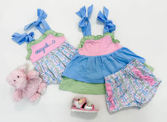 Bow floral short set add $5 for embroidery