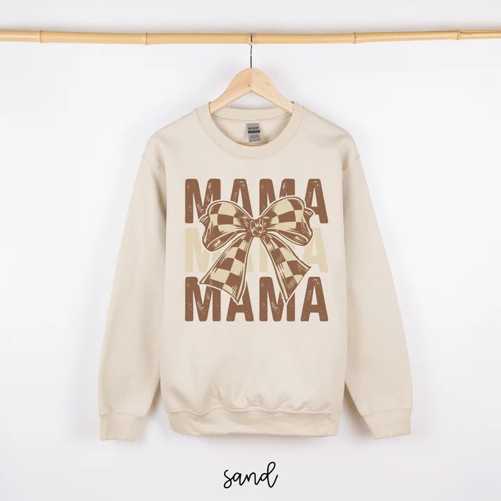 Brown mama check bow sweatshirt