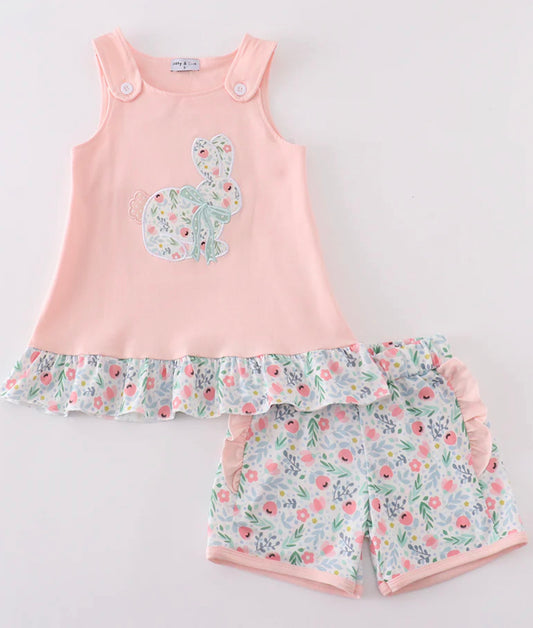 Pink floral bunny girls set