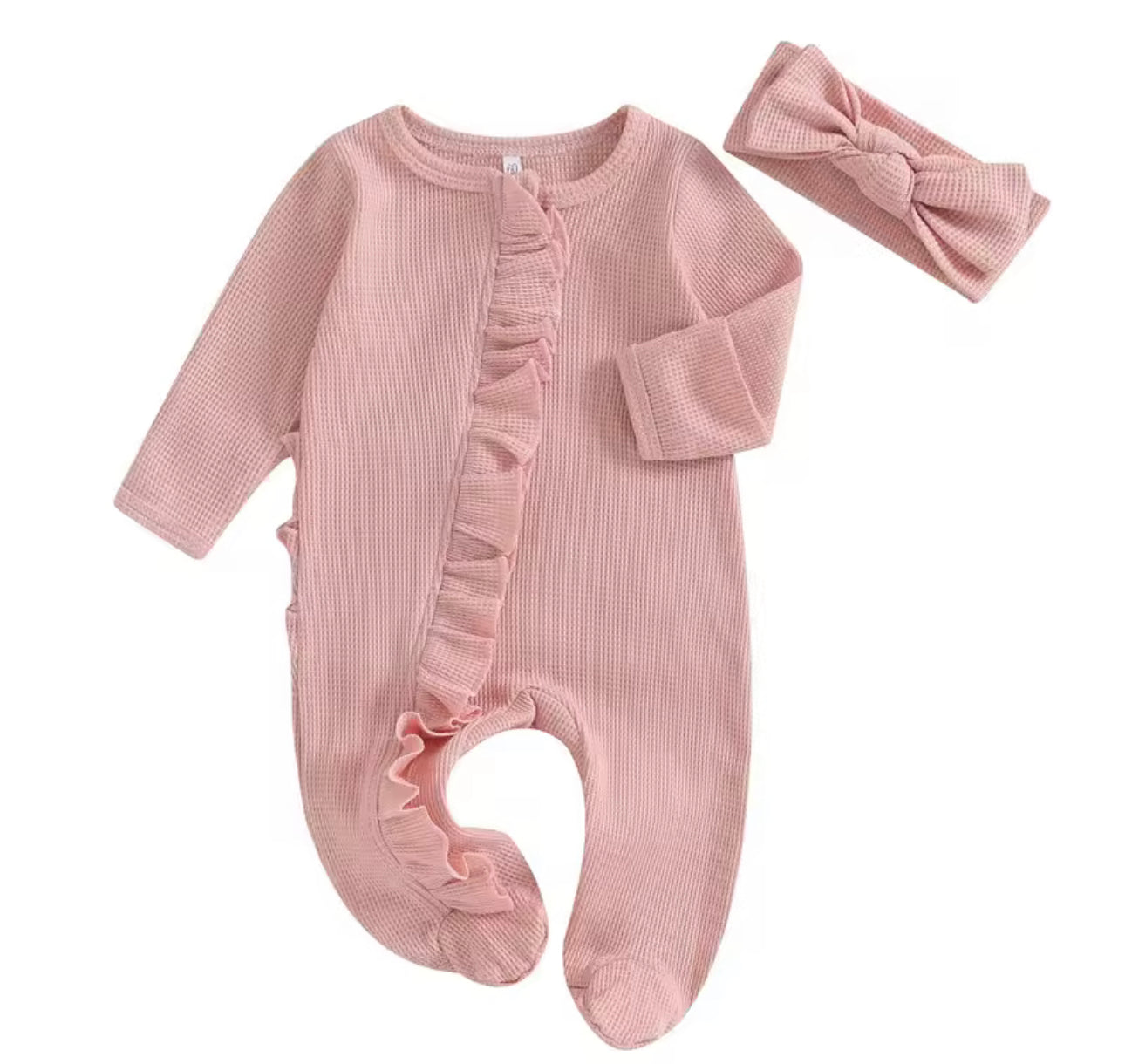 Ruffle baby sleeper NB- embroider for $6
