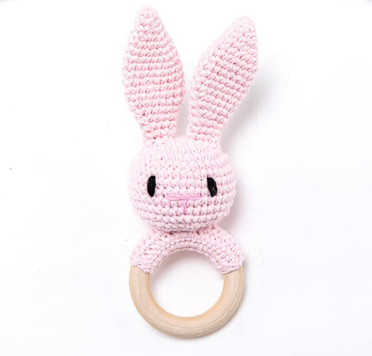 Wood crochet baby teether rattle