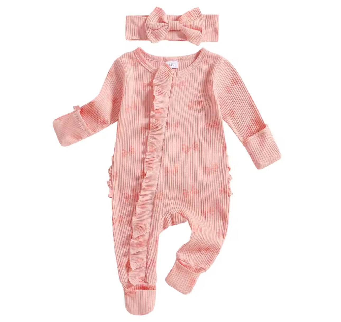 Bow ruffle baby sleeper