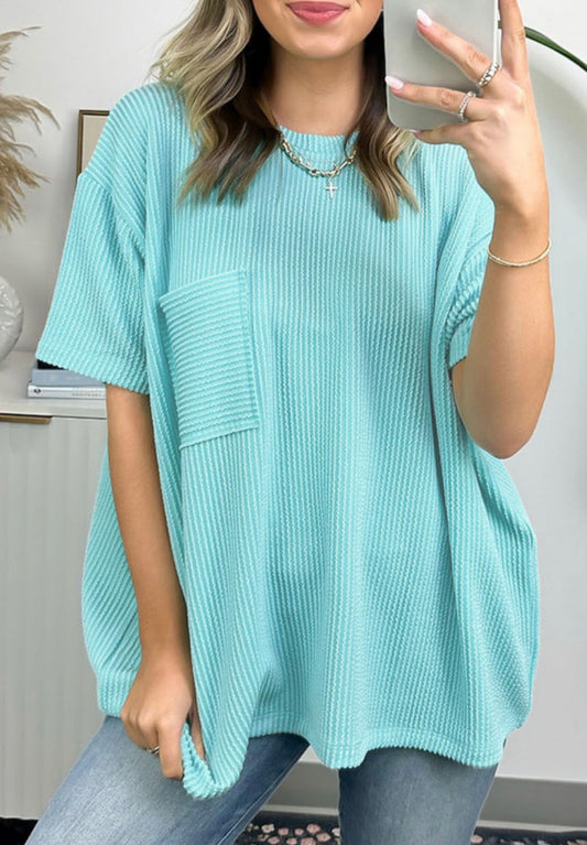 Ribbed blue pocket top
