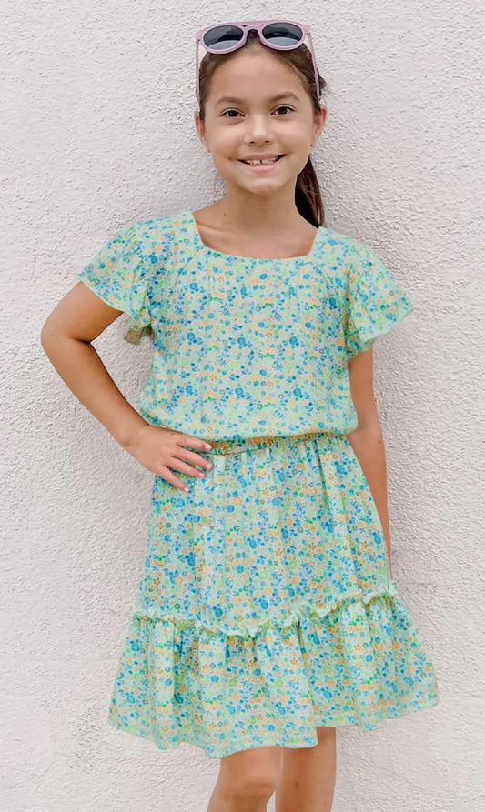 Girls green floral skirt set