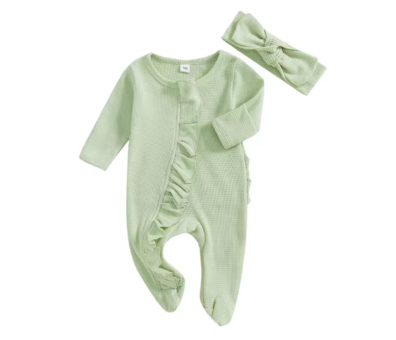 Ruffle baby sleeper NB- embroider for $6