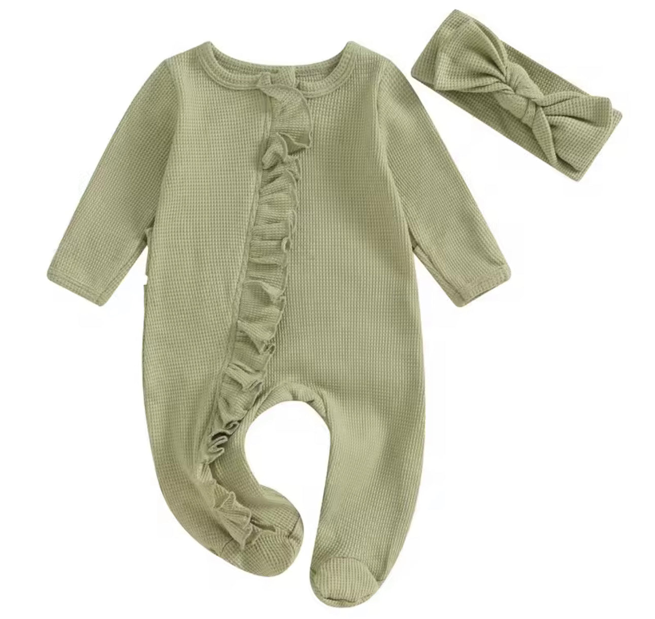 Ruffle baby sleeper NB- embroider for $6